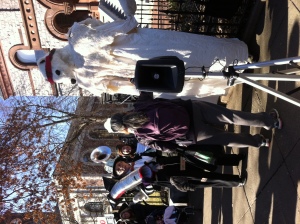 Street theater: face off between a banker and a polar bear