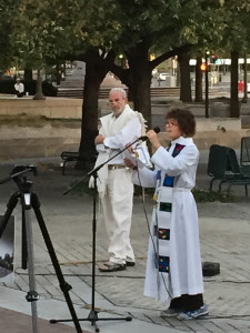 Praying at Multi-faith Prayer Vigil, with Rabbi Mordechai Liebling