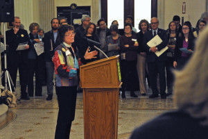 Margaret speaks about the need for people of faith (photo by Quentin Prideaux)