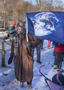 The Earth flag flies in the wind