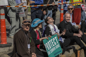 John Bell (Buddhist), MBJ (Episcopal), Rabbi Shoshana Friedman (Jewish), Rev. Fred Small (Unitarian Universalist) (photo credit: Robert A. Jonas)