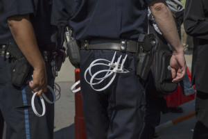 Police prepared to make arrests (photo credit: Robert A. Jonas)