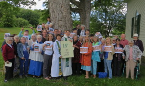 Ecumenical witness for climate justice in Ashfield, MA. Holding the sign: Rev. Margaret Bullitt-Jonas, Rev. Eliot Moss (St. John's Episcopal Church), Rev. Kate Stevens (First Congregational Church)