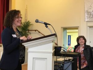 Amy Benjamin & Lise Olney speak about MAICCA (Mass. Interfaith Coalition for Climate Action), which hopes to partner with SAICAN (Springfield Area Interfaith Climate Action Network). Photo credit: Rev. Marisa Brown Ludwig